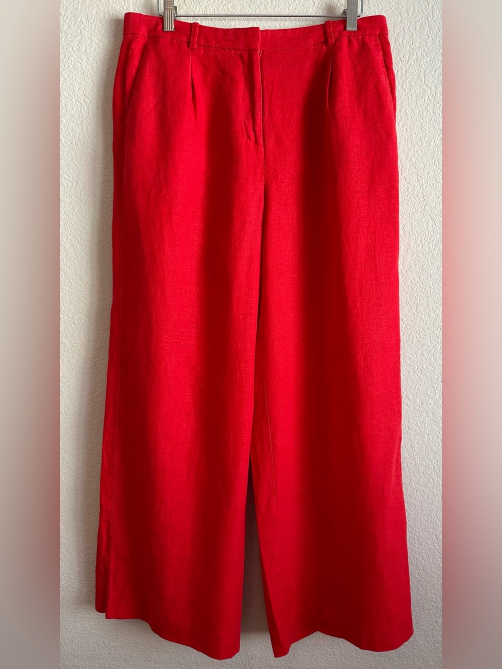 J. Crew Red Wide-Leg Linen Blend Pants